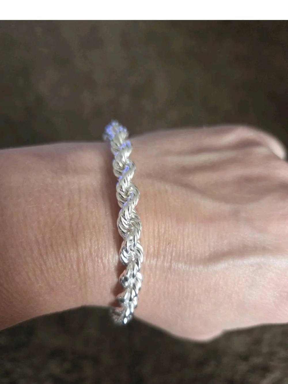 925 Sterling Silver 8in Rope Bracelet 6.7mm Thick
